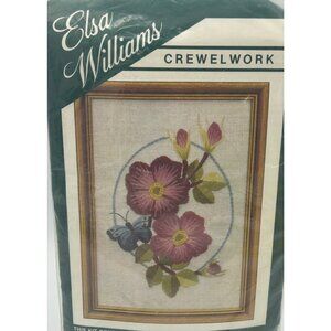 Elsa Williams Crewel Embroidery Kit Flowers Butterfly Granny Cottage VERY RARE